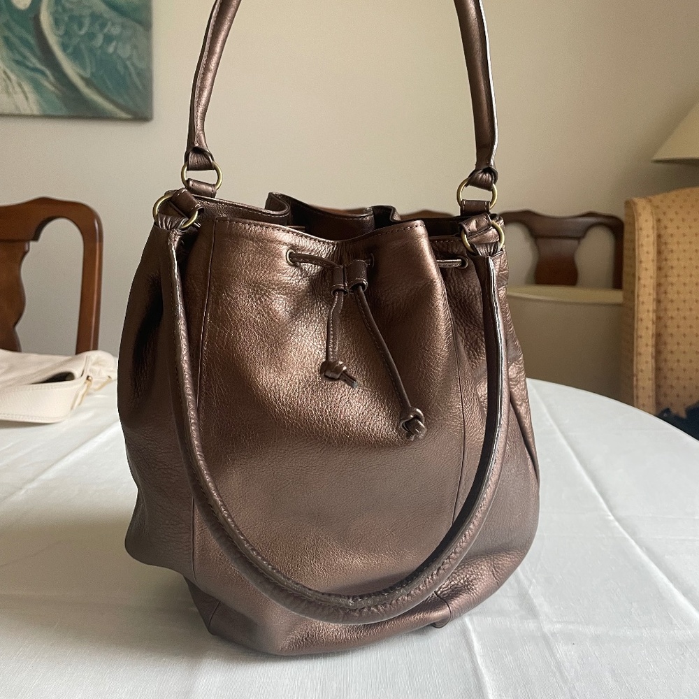 Van Eli Brown Leather Drawstring Shoulder Bag